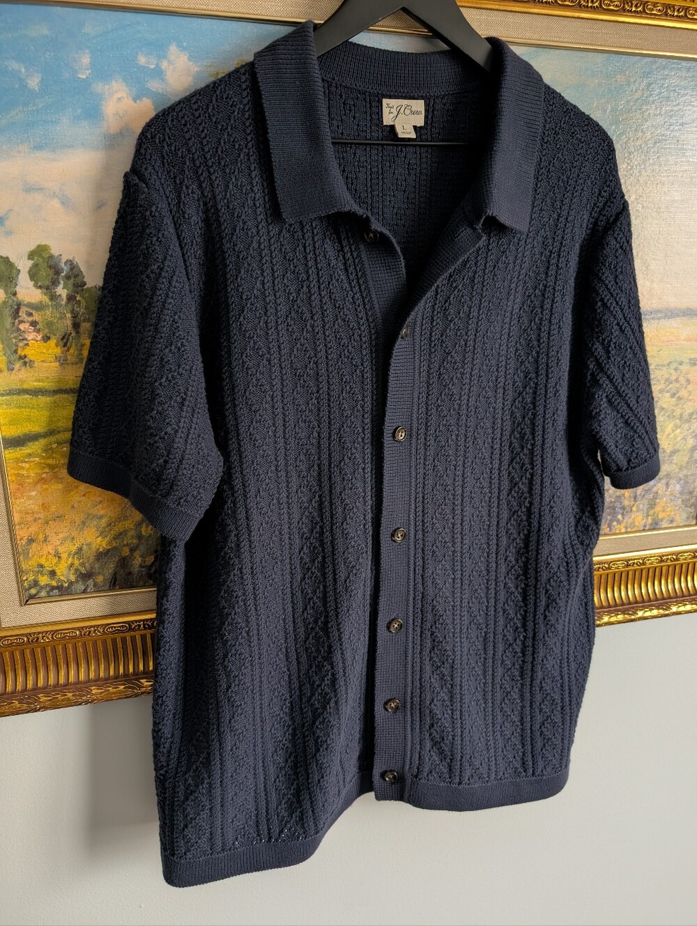 J.Crew Navy Textured Knit Button-Up Shirt
